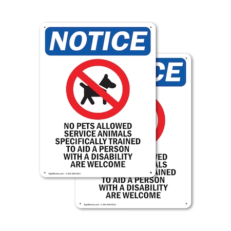 Signmission No Pets Allowed Service, 12 in W x Rectangle, Plastic OS-2PACK-NS-P-1218-V-14745